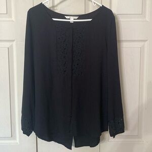 Lauren Conrad Black Blouse Womens Size XL Top Lace Trim Button Up Shirt